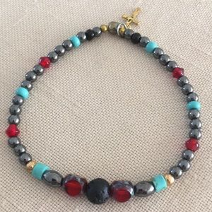 HAND CRAFTED Hematite Stretch Bracelet Aromatherapy Diffuser with Cross Charm